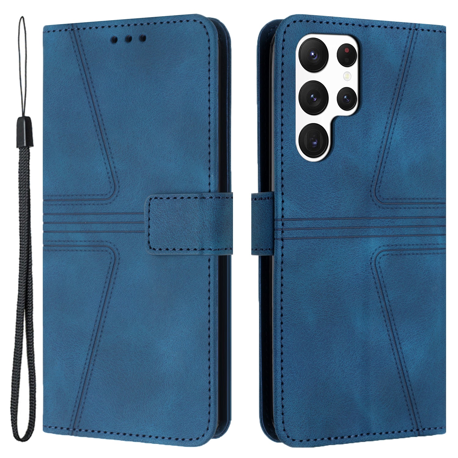 For Samsung Galaxy S24 Ultra Leather Cover Triangle Imprinted Flip Stand Anti-scratch Phone Shell