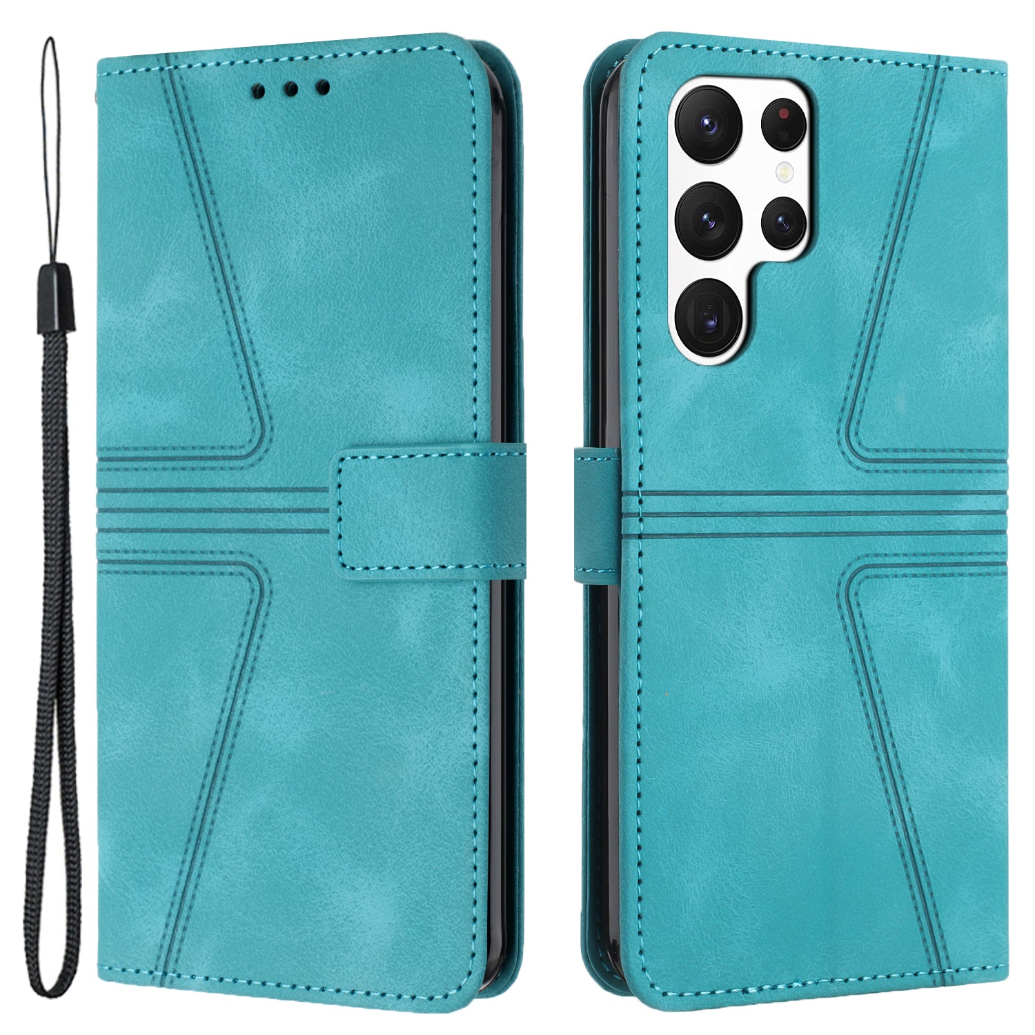 For Samsung Galaxy S24 Ultra Leather Cover Triangle Imprinted Flip Stand Anti-scratch Phone Shell