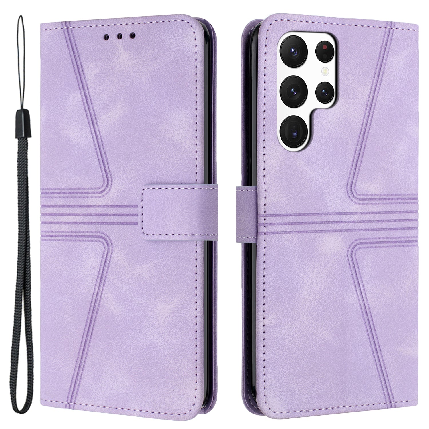For Samsung Galaxy S24 Ultra Leather Cover Triangle Imprinted Flip Stand Anti-scratch Phone Shell