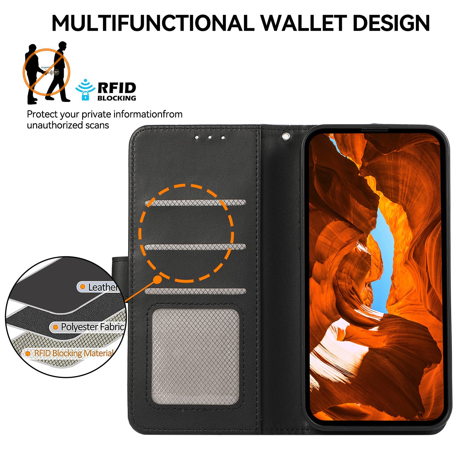 For iPhone 12 / 12 Pro Case RFID Blocking PU Leather Wallet Stand Flip Phone Cover