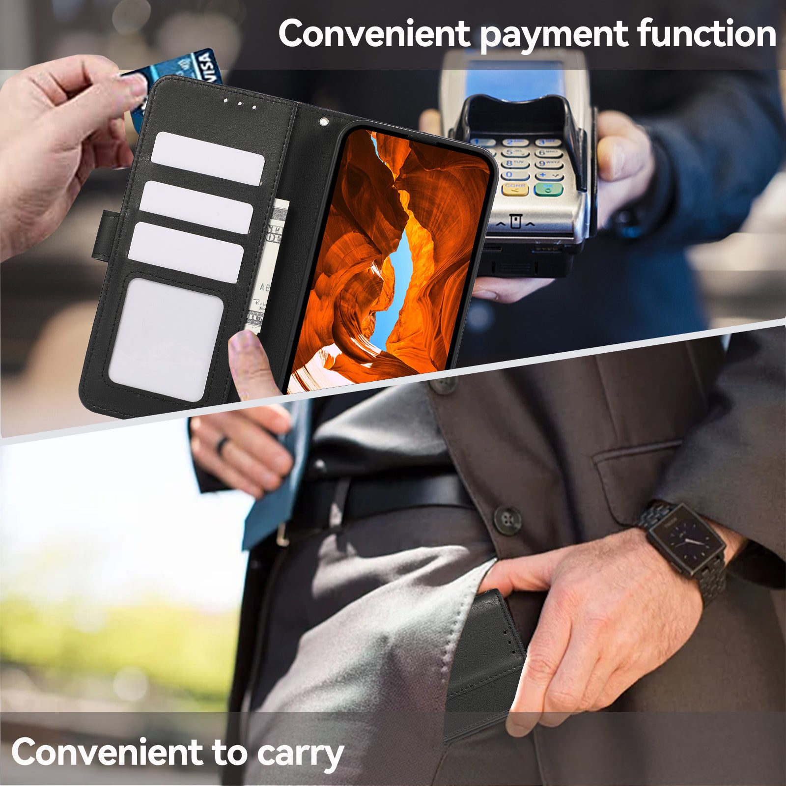 For iPhone 12 / 12 Pro Case RFID Blocking PU Leather Wallet Stand Flip Phone Cover