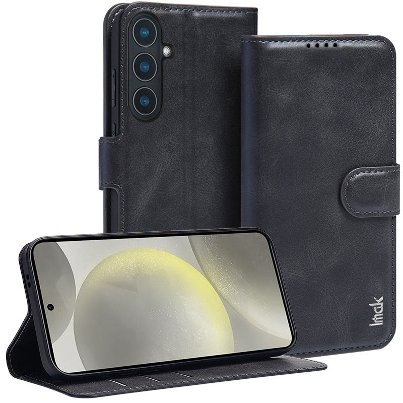 IMAK For Samsung Galaxy S24+ Case PU Leather Wallet Flip Phone Cover Folding Stand