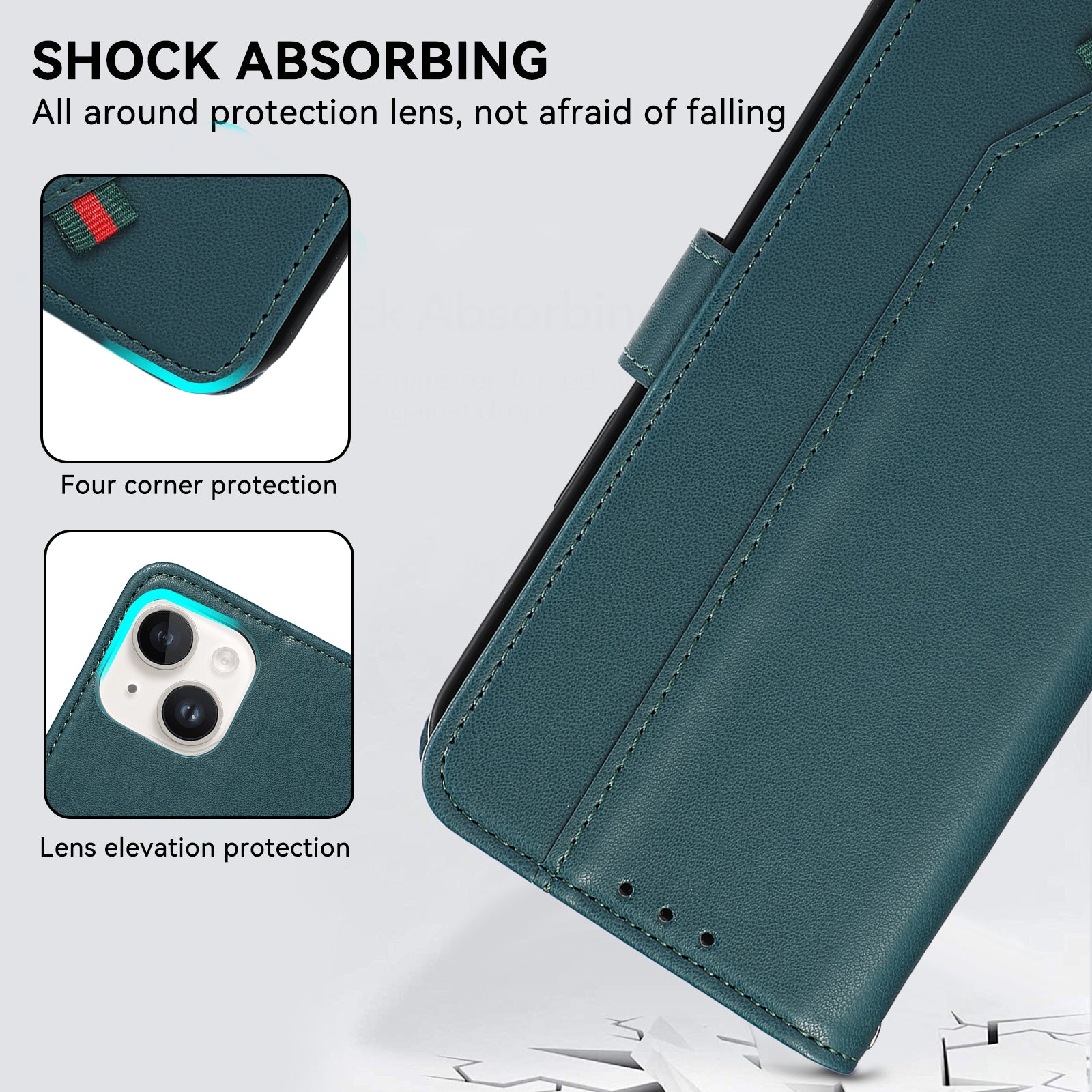For iPhone 13 6.1 inch Case RFID Blocking Anti-scratch PU Leather+TPU Phone Stand Cover