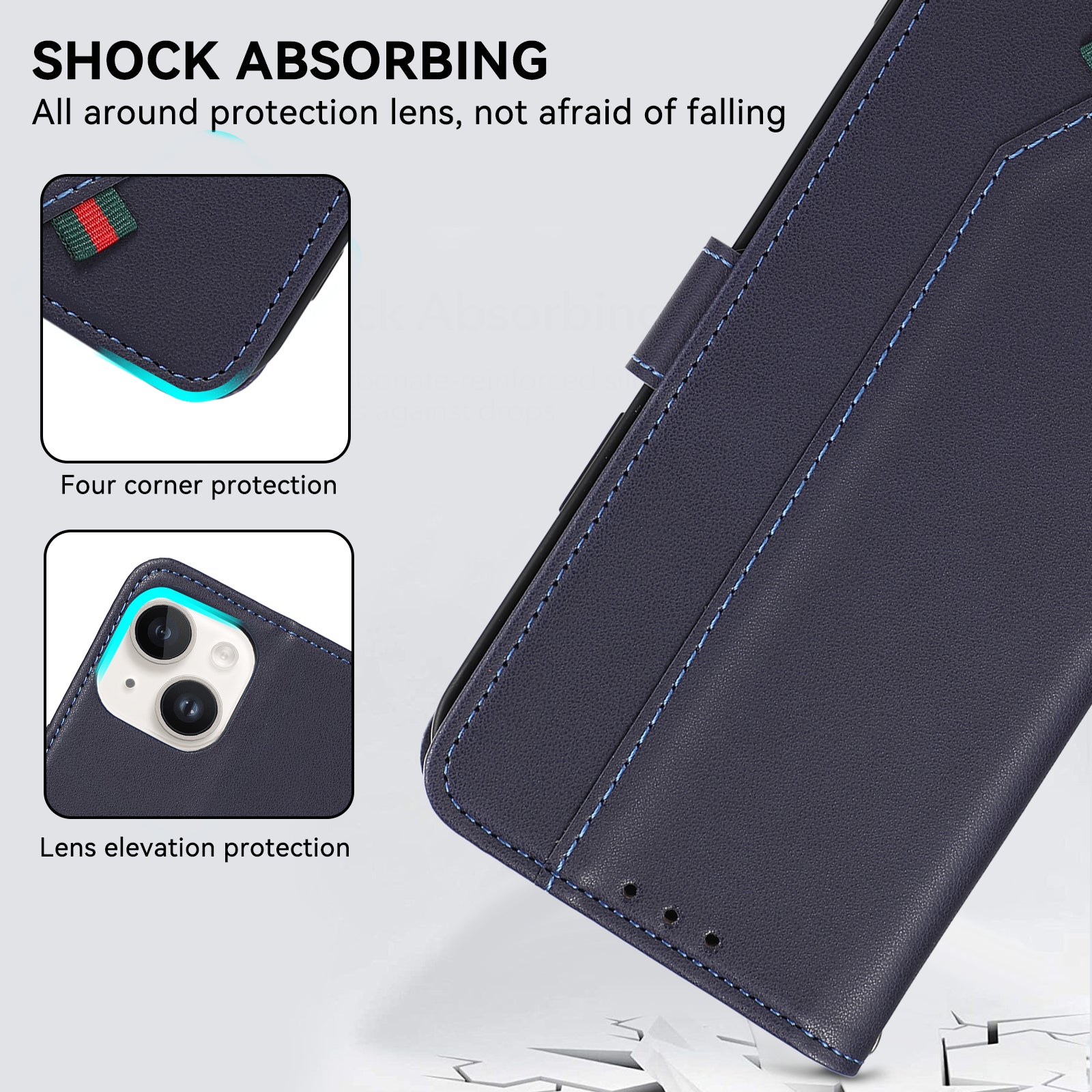 For iPhone 14 RFID Blocking Case PU Leather Wallet Phone Cover