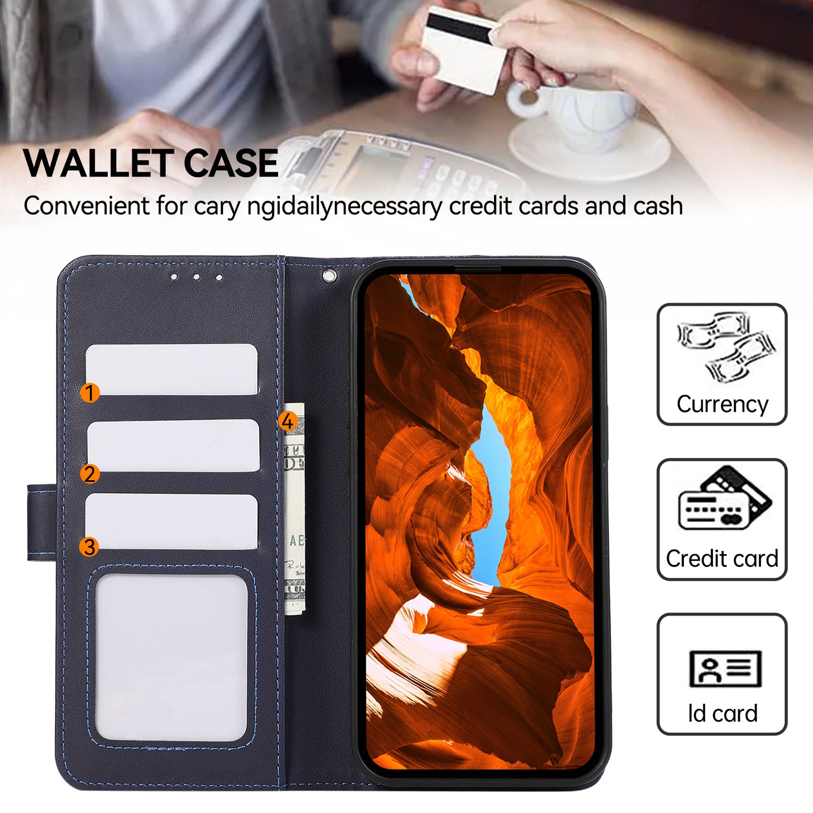 For iPhone 14 Pro Max Wallet Case RFID Blocking PU Leather Phone Cover