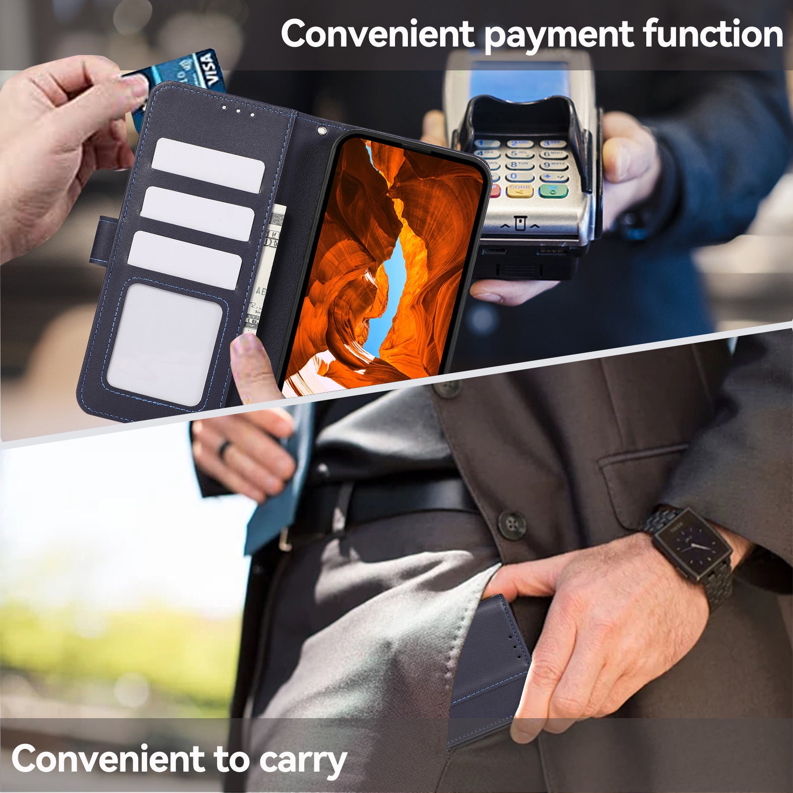 For iPhone 14 Pro Max Wallet Case RFID Blocking PU Leather Phone Cover