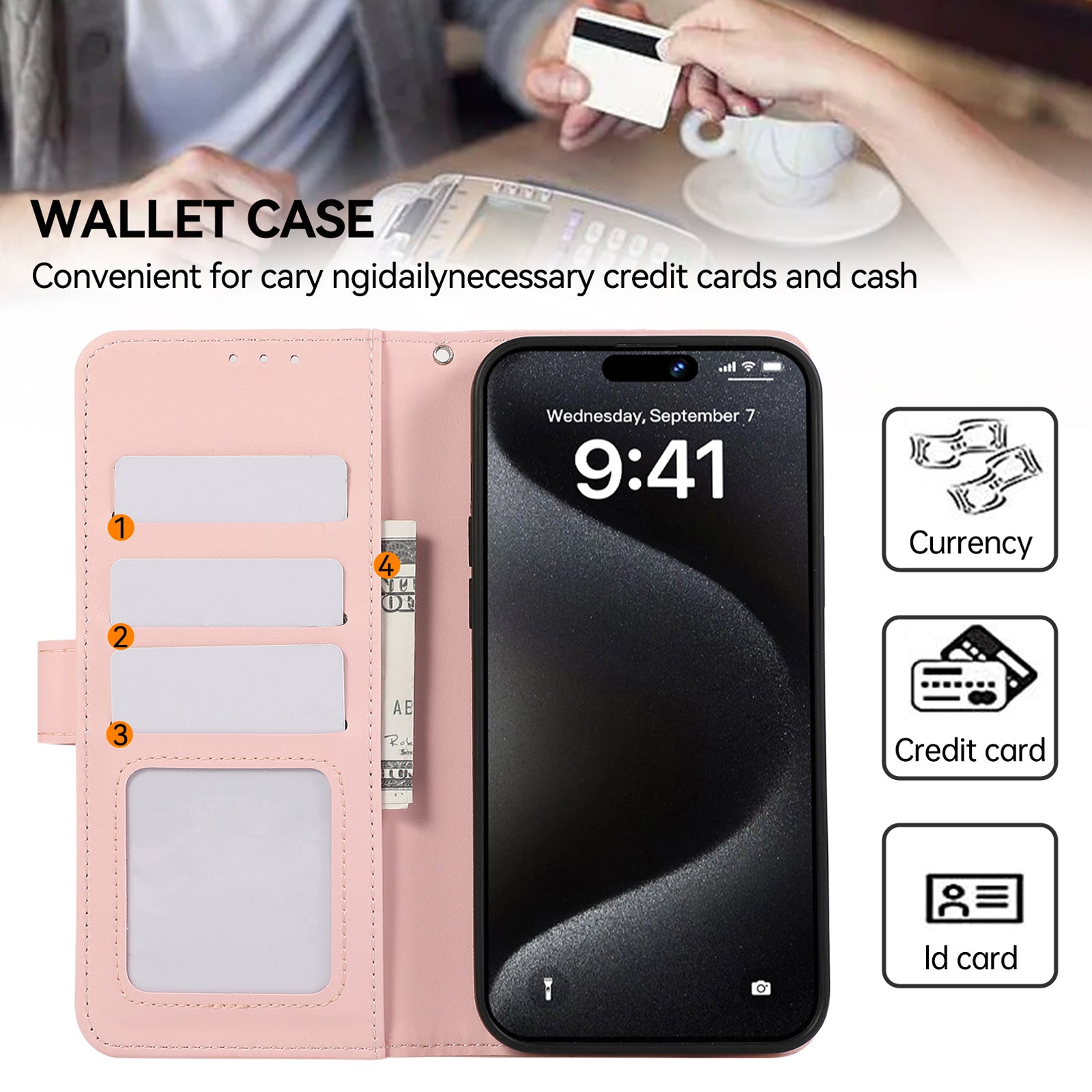 For iPhone 15 Pro Max Case Card Holder RFID Blocking Drop-resistant Phone Protector