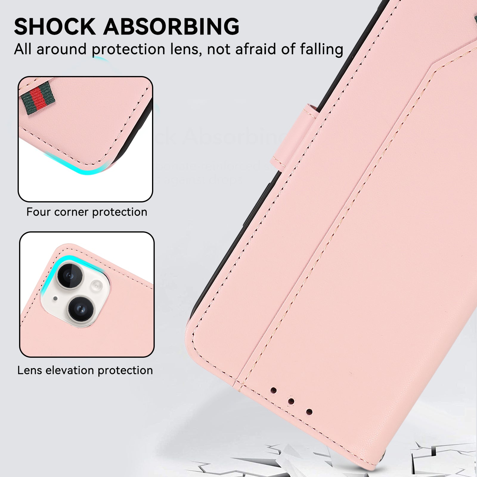 For iPhone 15 Case RFID Blocking Card Slots PU Leather Wallet Flip Phone Cover