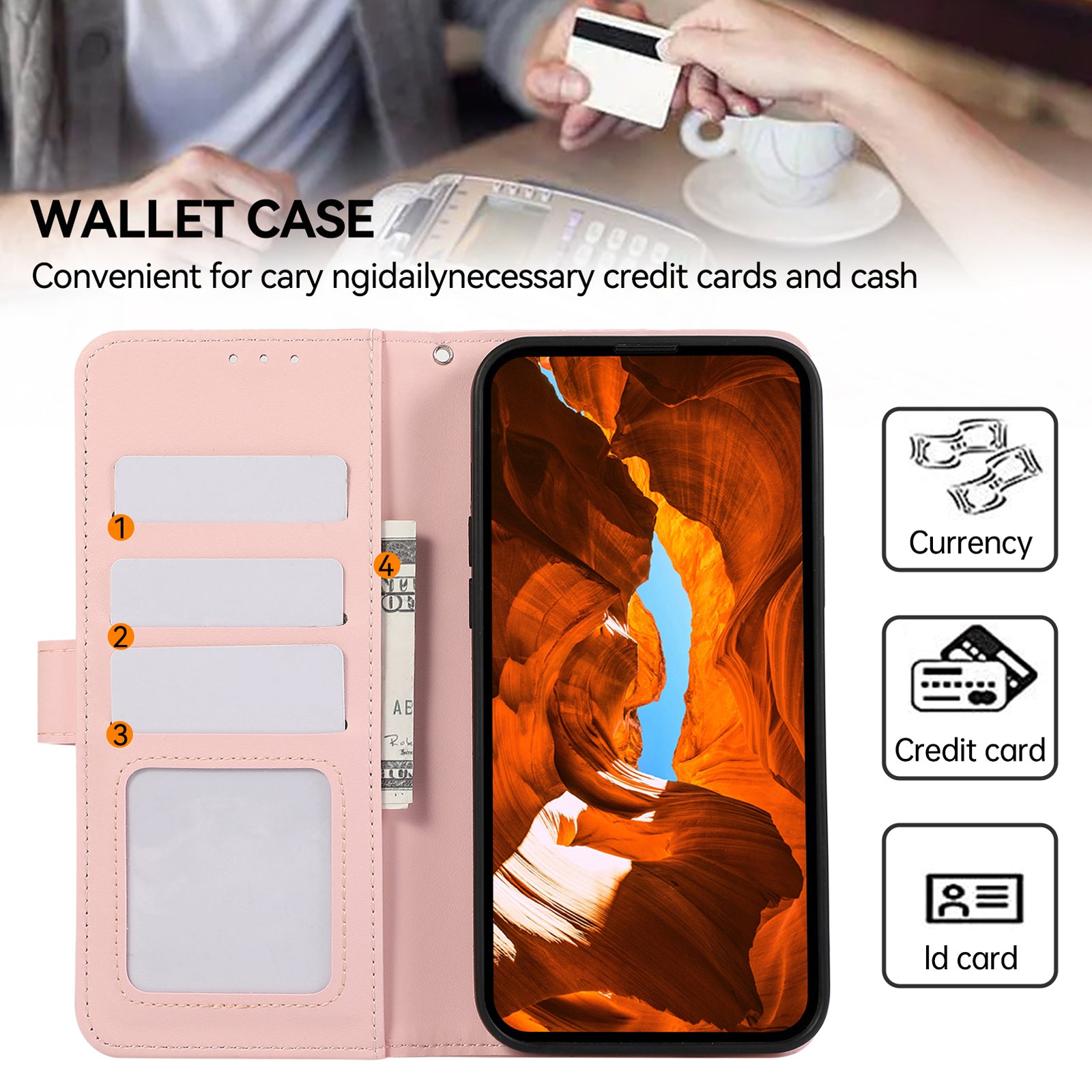 For iPhone 15 Case RFID Blocking Card Slots PU Leather Wallet Flip Phone Cover