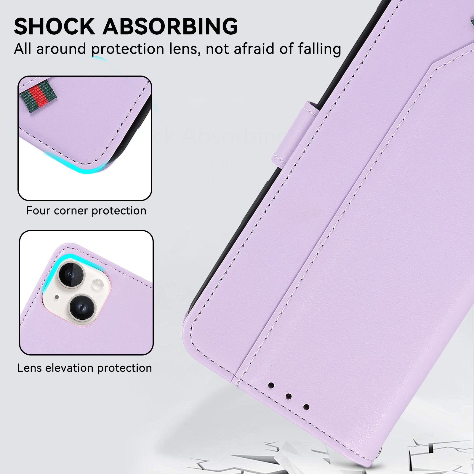 Leather Case for iPhone 15 Plus Cover RFID Blocking Wallet Stand Phone Shell