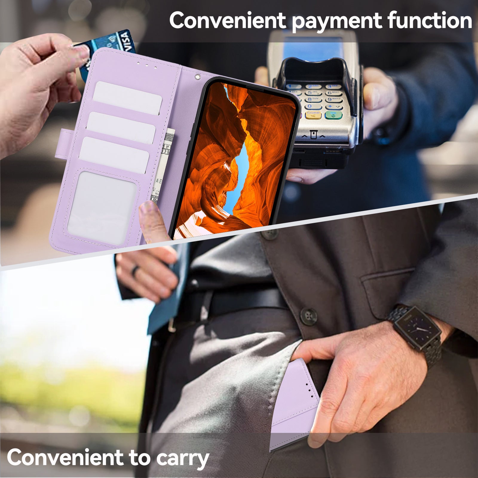 Leather Case for iPhone 15 Plus Cover RFID Blocking Wallet Stand Phone Shell