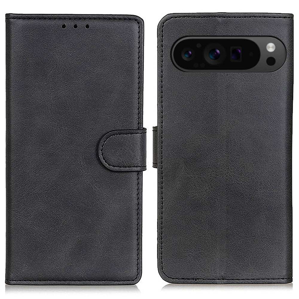 For Google Pixel 9 Pro Case Cowhide Texture Leather Wallet Stand Shockproof Phone Cover