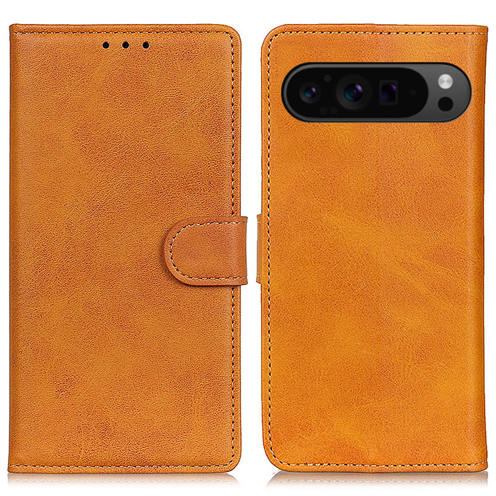 For Google Pixel 9 Pro Case Cowhide Texture Leather Wallet Stand Shockproof Phone Cover