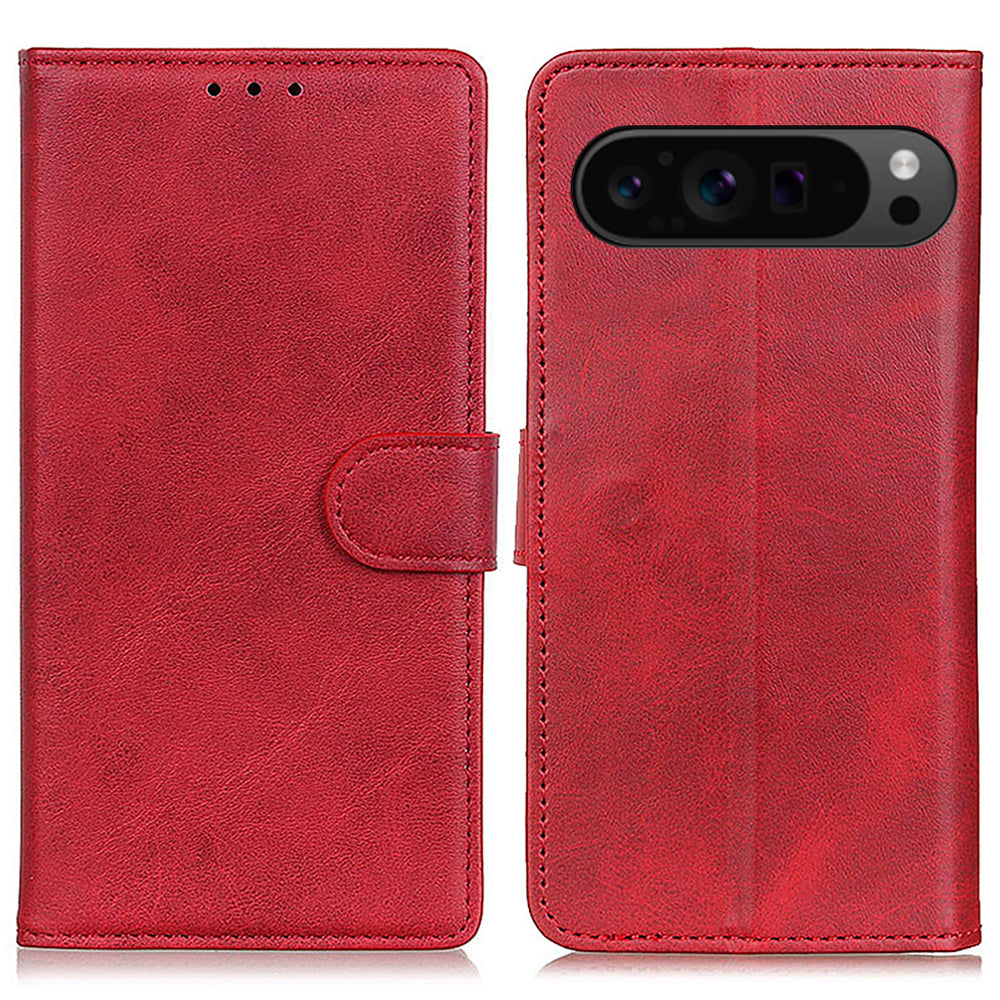 For Google Pixel 9 Pro Case Cowhide Texture Leather Wallet Stand Shockproof Phone Cover
