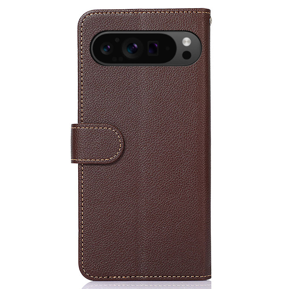 KHAZNEH For Google Pixel 9 Pro Case RFID Blocking Leather Litchi Texture Phone Cover