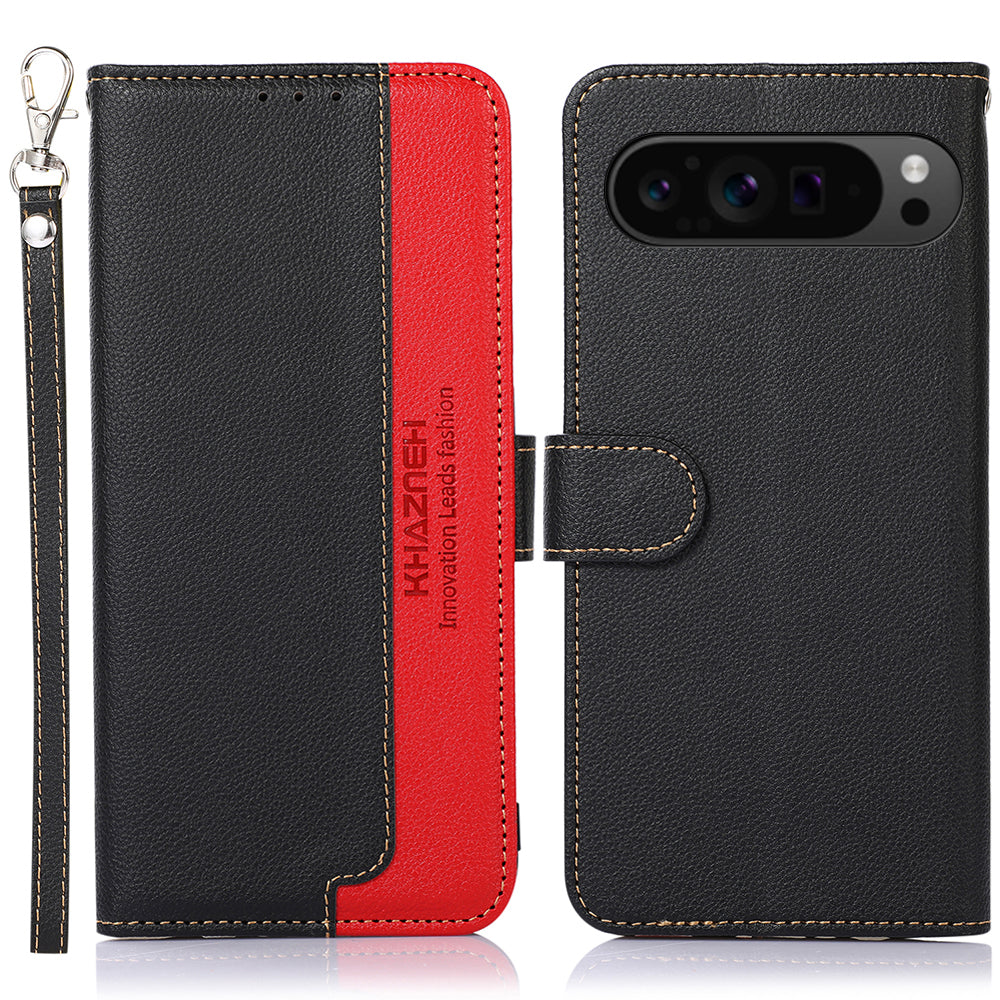 KHAZNEH For Google Pixel 9 Pro Case RFID Blocking Leather Litchi Texture Phone Cover