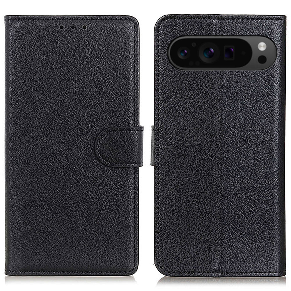 For Google Pixel 9 Pro Case PU Leather Litchi Texture Folio Flip Phone Cover