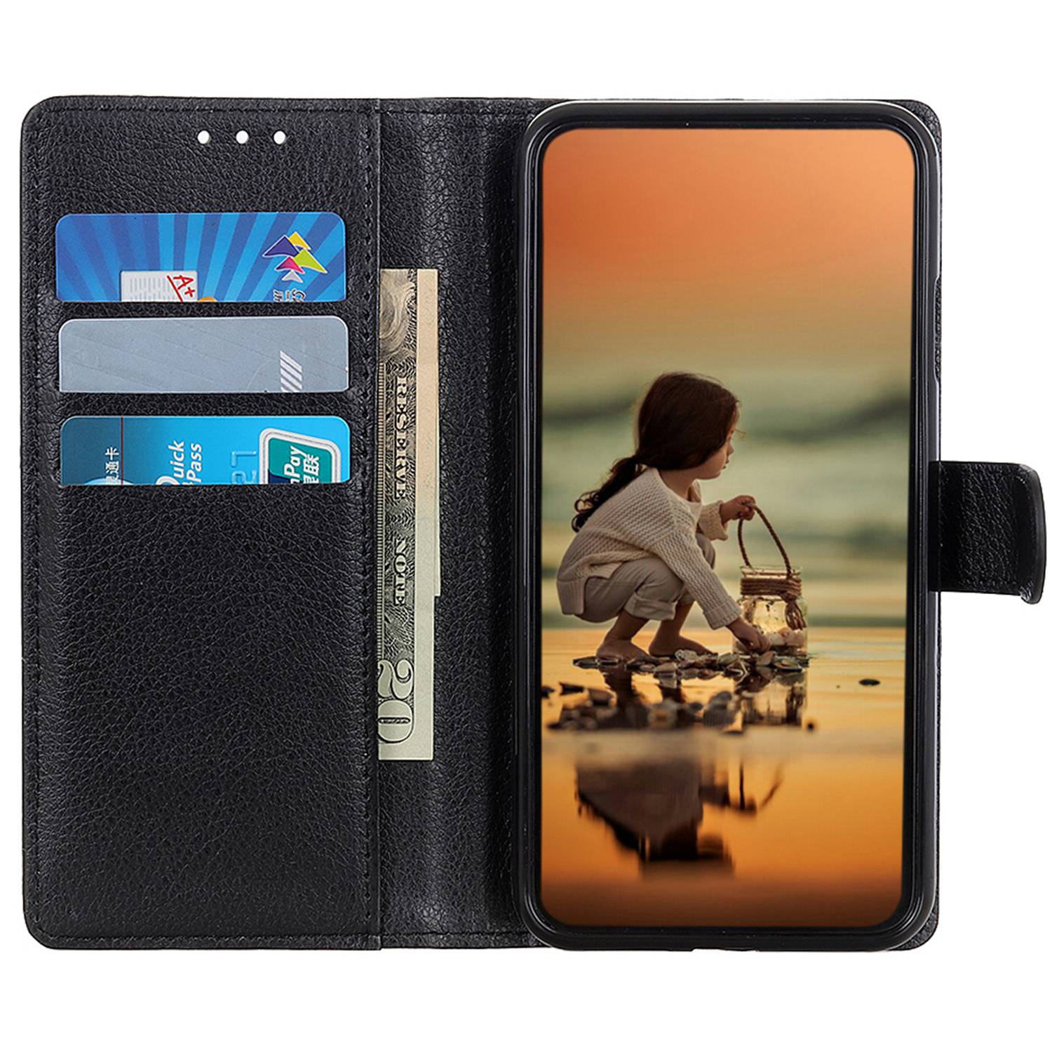 For Google Pixel 9 Pro Case PU Leather Litchi Texture Folio Flip Phone Cover
