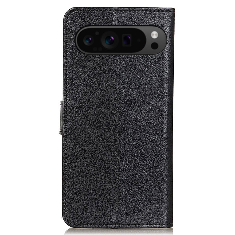 For Google Pixel 9 Pro Case PU Leather Litchi Texture Folio Flip Phone Cover
