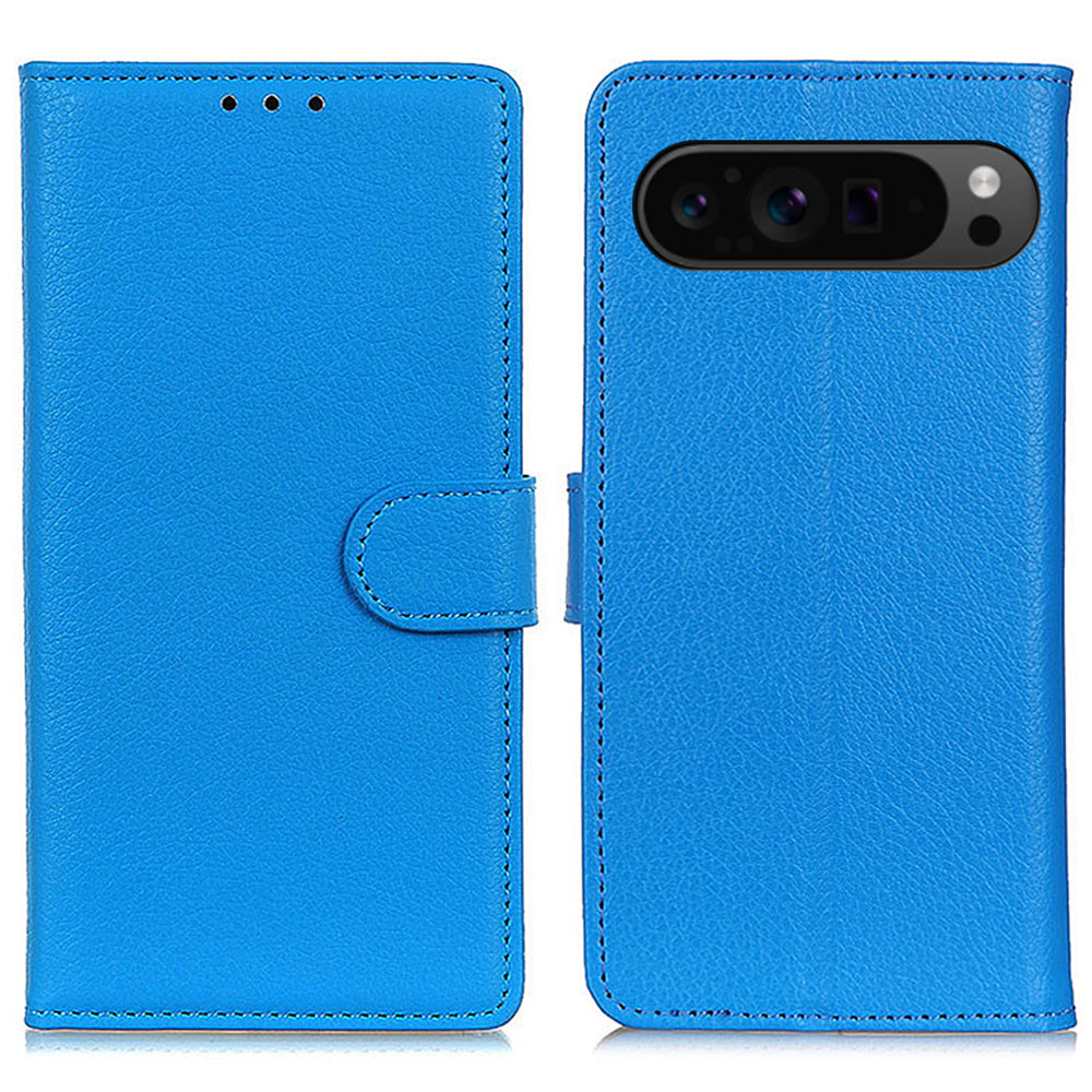 For Google Pixel 9 Pro Case PU Leather Litchi Texture Folio Flip Phone Cover