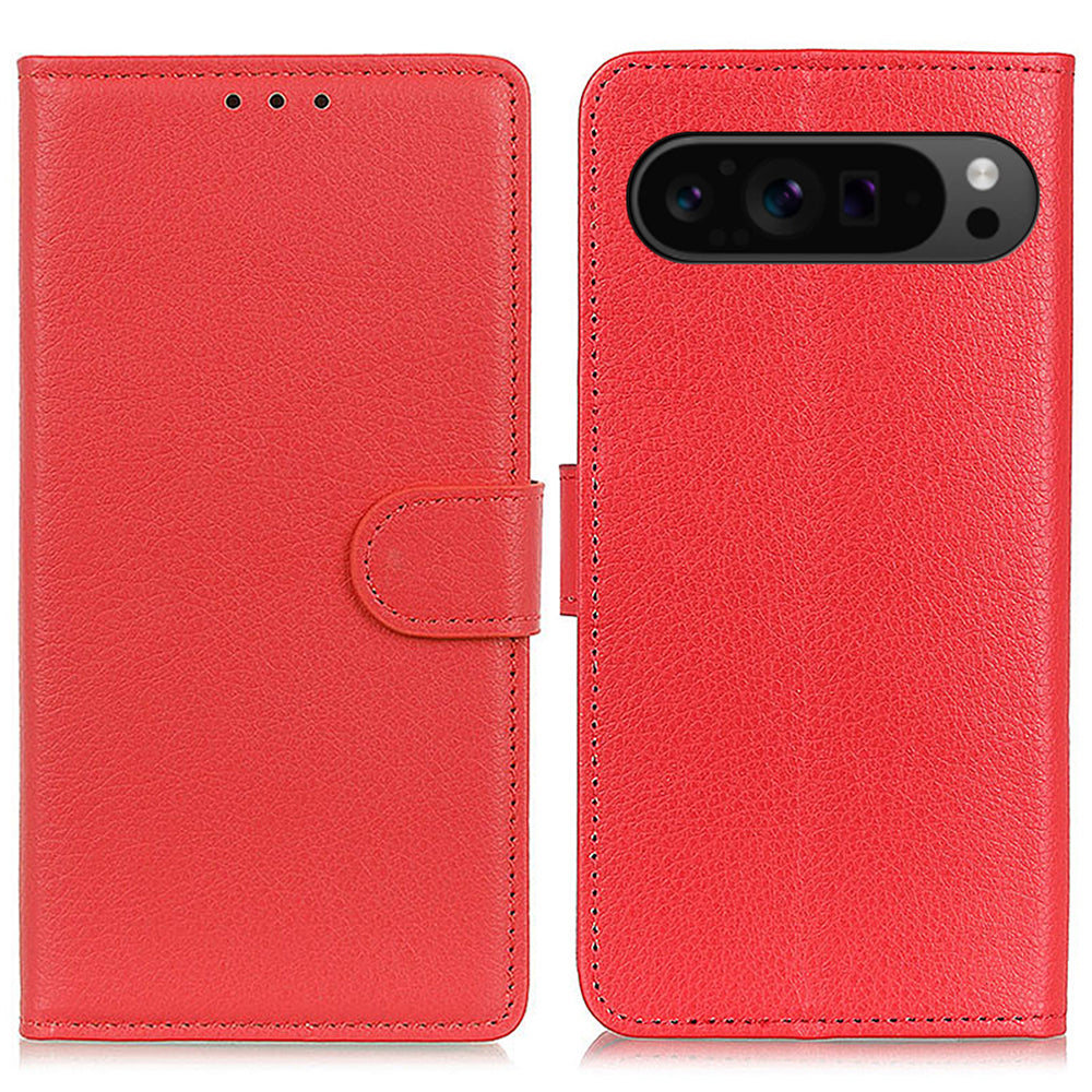 For Google Pixel 9 Pro Case PU Leather Litchi Texture Folio Flip Phone Cover