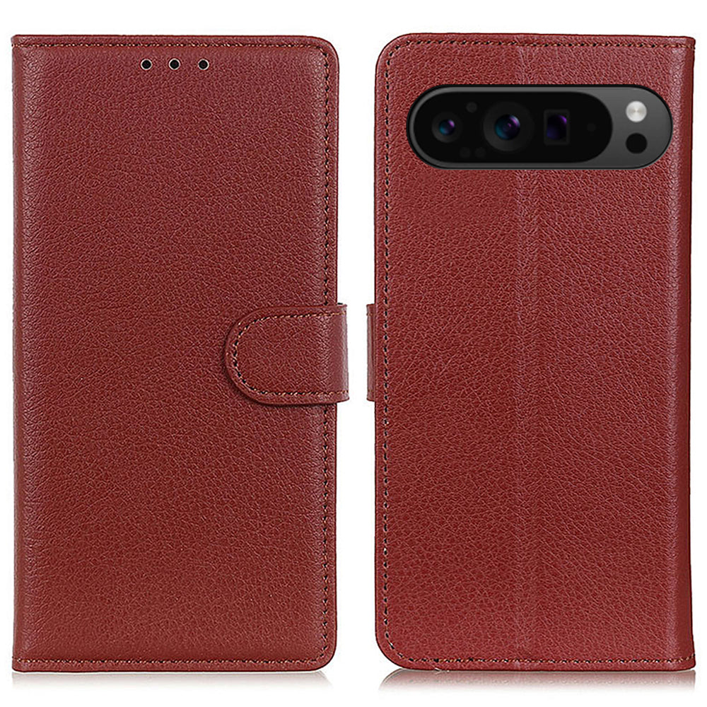 For Google Pixel 9 Pro Case PU Leather Litchi Texture Folio Flip Phone Cover