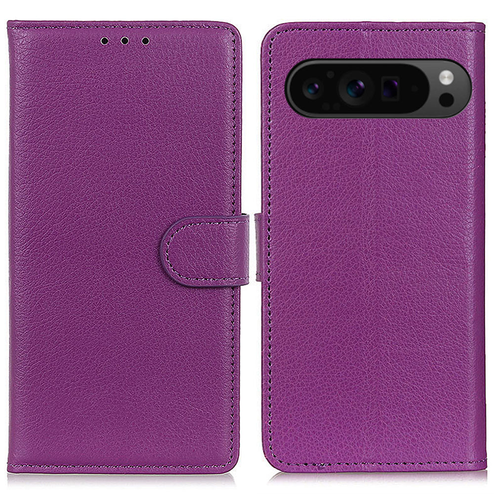For Google Pixel 9 Pro Case PU Leather Litchi Texture Folio Flip Phone Cover