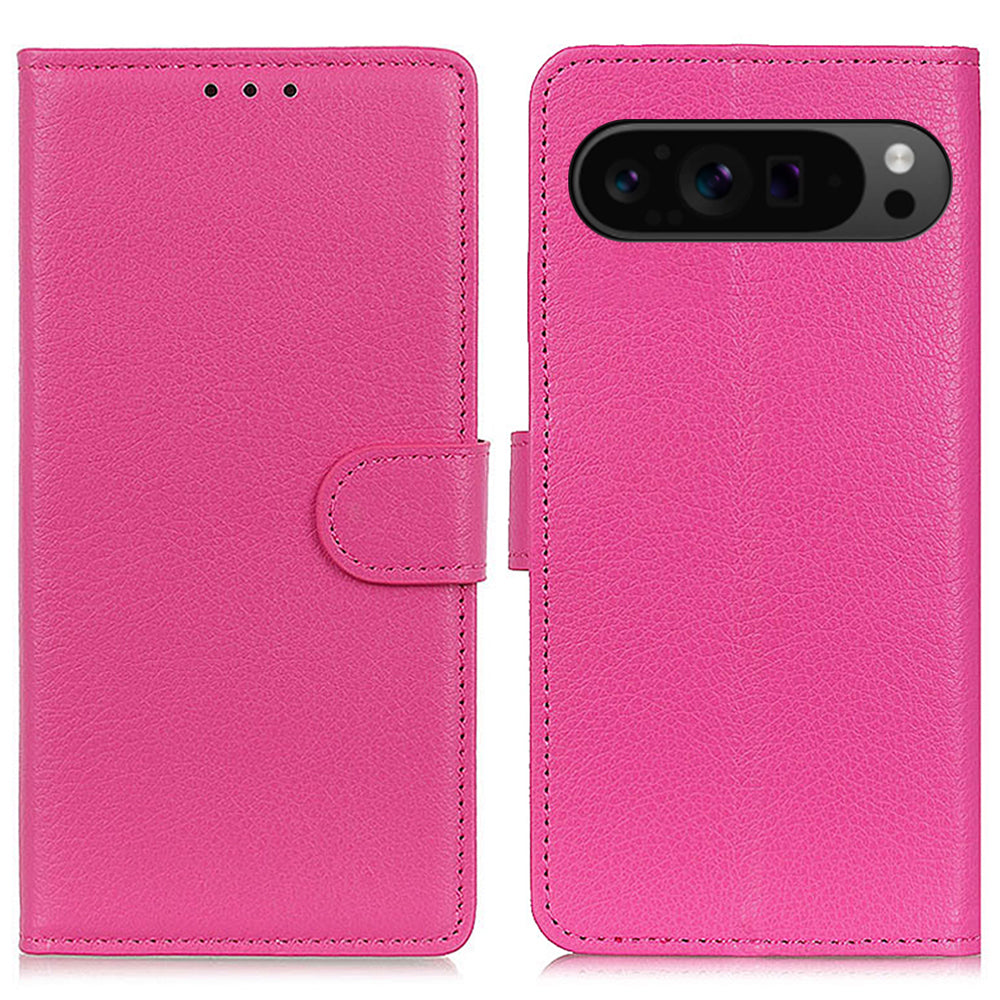 For Google Pixel 9 Pro Case PU Leather Litchi Texture Folio Flip Phone Cover