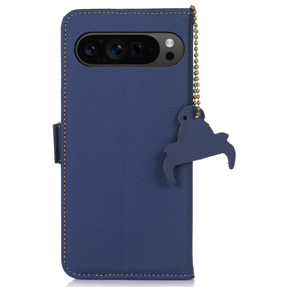 For Google Pixel 9 Pro Genuine Cow Leather Case Wallet RFID Blocking Phone Cover