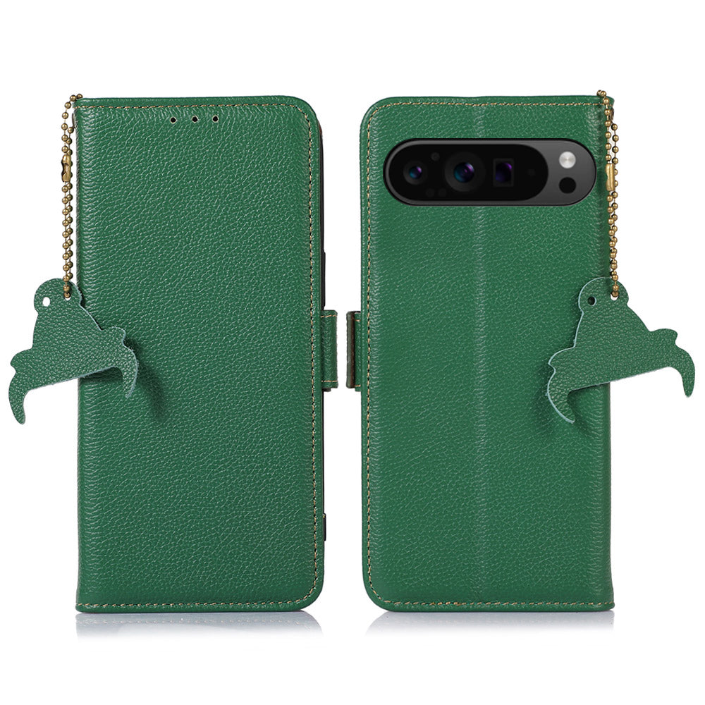 For Google Pixel 9 Pro Genuine Cow Leather Case Wallet RFID Blocking Phone Cover