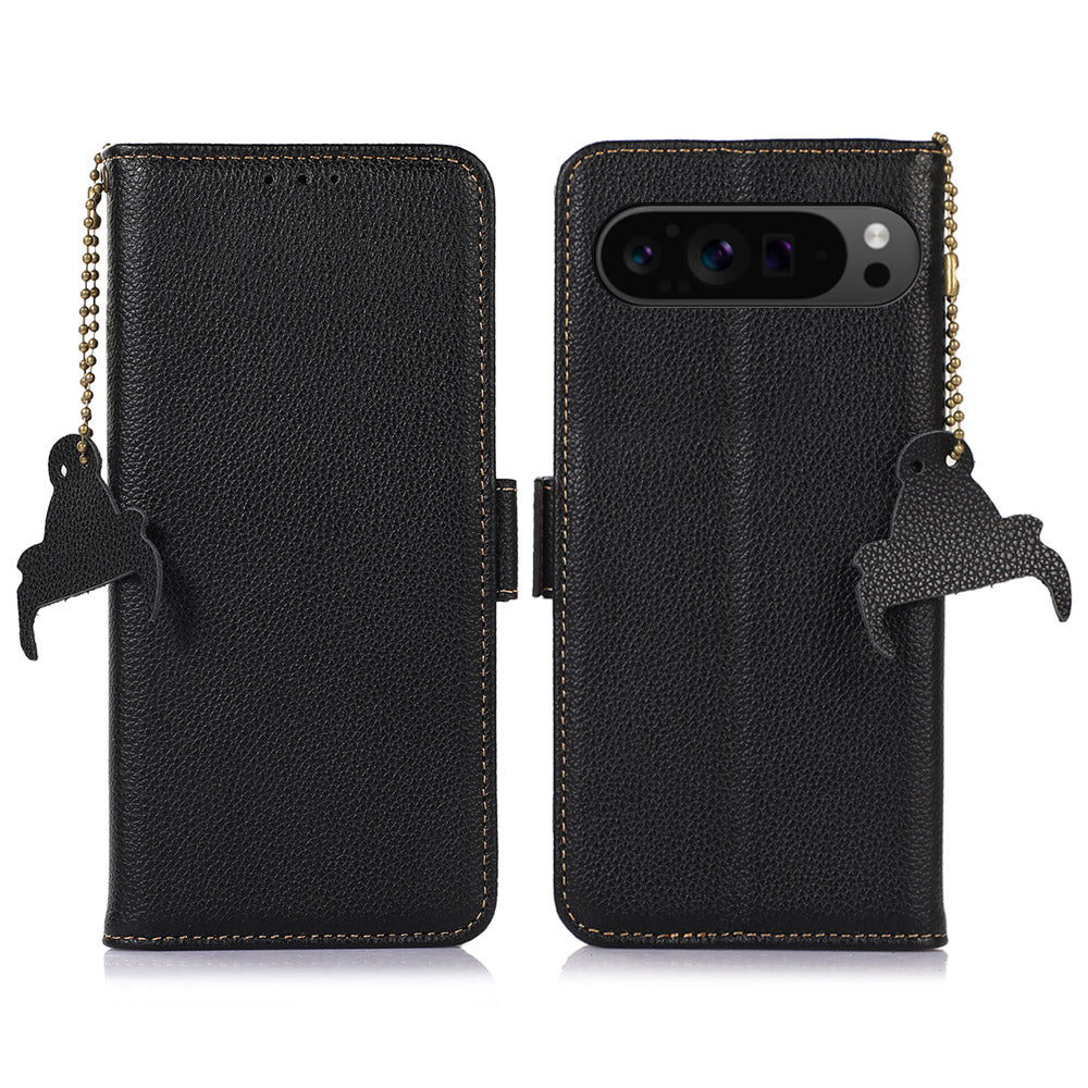 For Google Pixel 9 Pro Genuine Cow Leather Case Wallet RFID Blocking Phone Cover