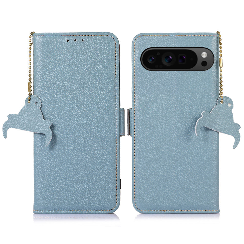For Google Pixel 9 Pro Genuine Cow Leather Case Wallet RFID Blocking Phone Cover