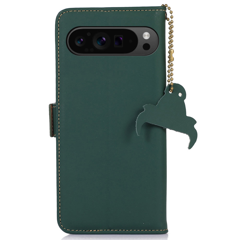 For Google Pixel 9 Pro Case Genuine Cow Leather Magnetic Folio Phone Cover RFID Blocking