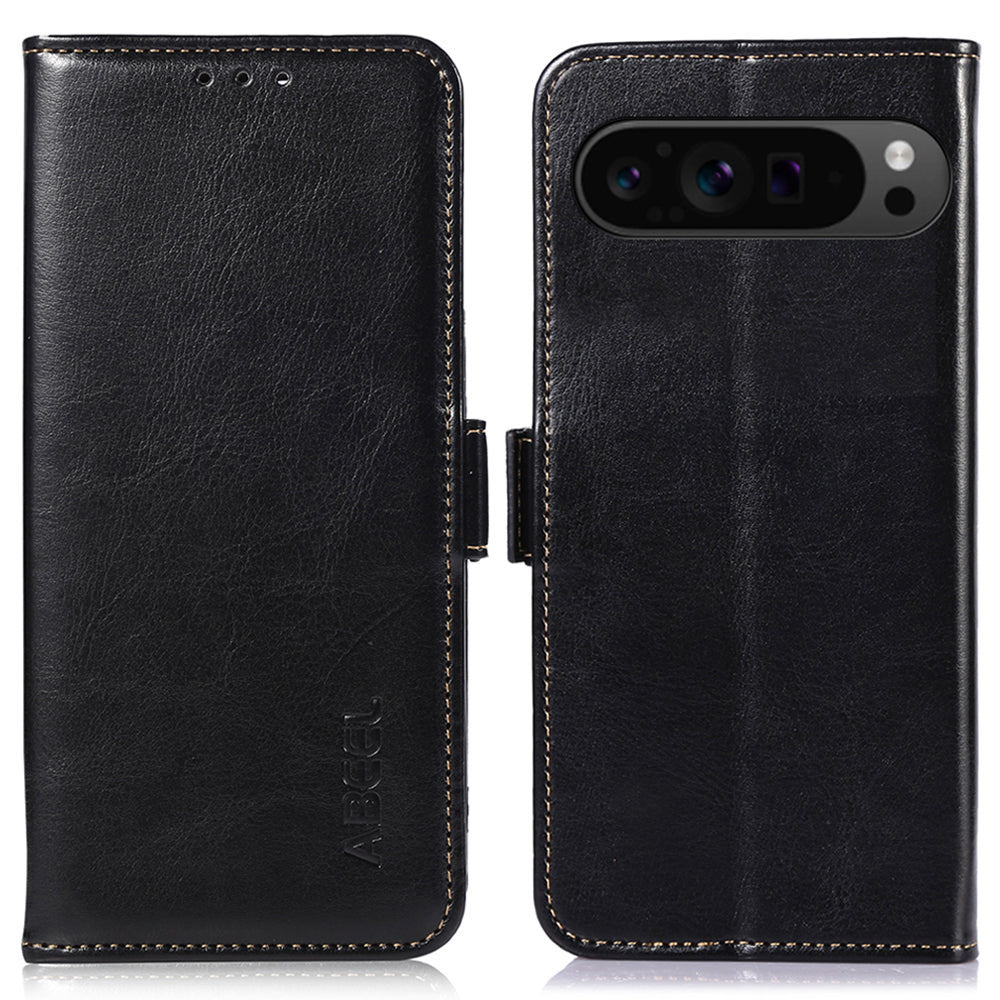 ABEEL For Google Pixel 9 Magnetic Phone Case PU Leather Crazy Horse Texture Cover
