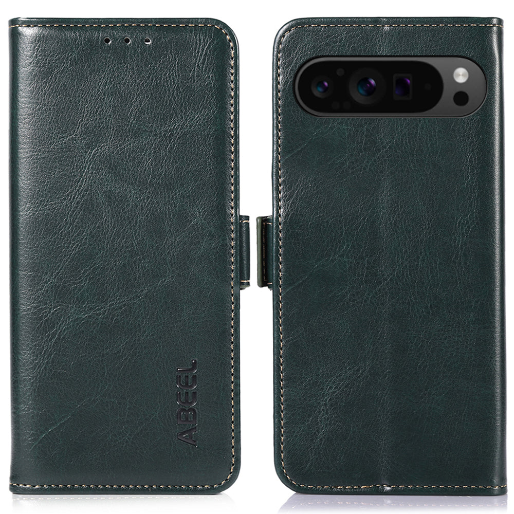 ABEEL For Google Pixel 9 Magnetic Phone Case PU Leather Crazy Horse Texture Cover