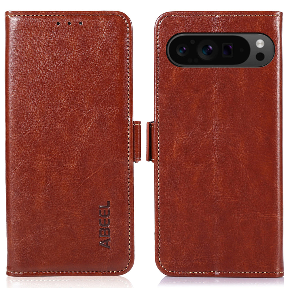ABEEL For Google Pixel 9 Magnetic Phone Case PU Leather Crazy Horse Texture Cover