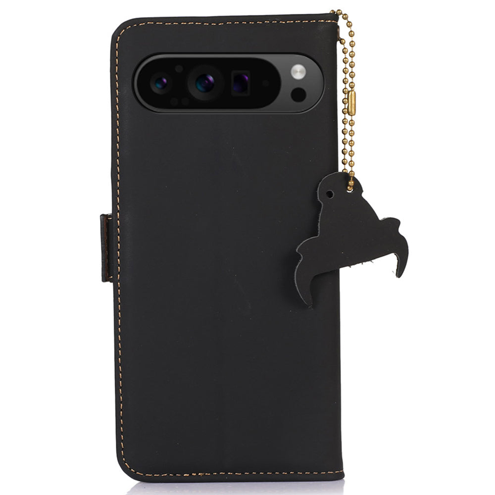 For Google Pixel 9 Case Genuine Cow Leather Phone Cover with RFID Blocking Wallet