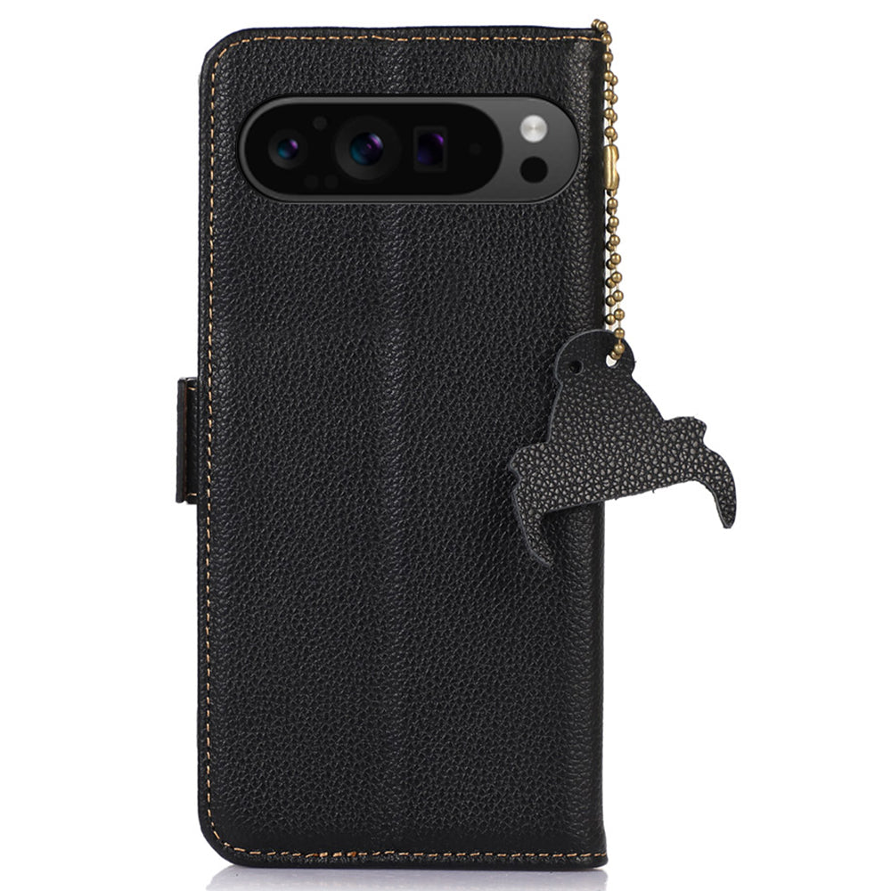 For Google Pixel 9 Case Genuine Cow Leather+TPU RFID Blocking Phone Wallet Cover