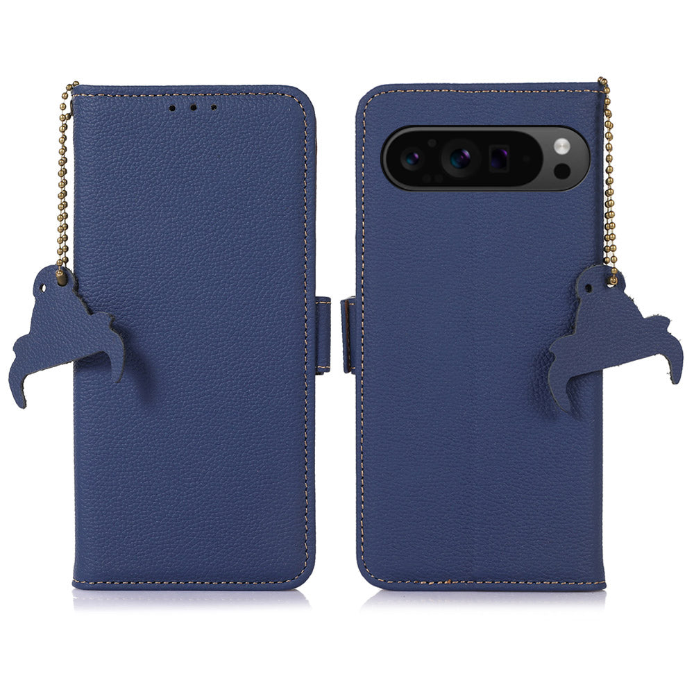 For Google Pixel 9 Case Genuine Cow Leather+TPU RFID Blocking Phone Wallet Cover