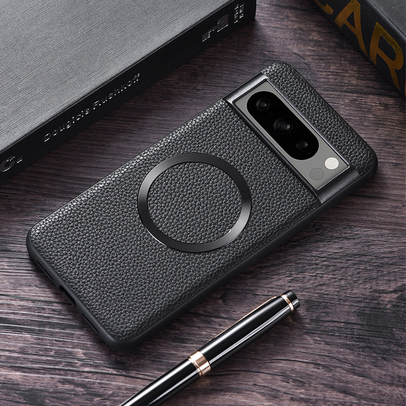 For Google Pixel 8 Pro Magnetic Phone Case Litchi Texture PU Leather Coated TPU Cover