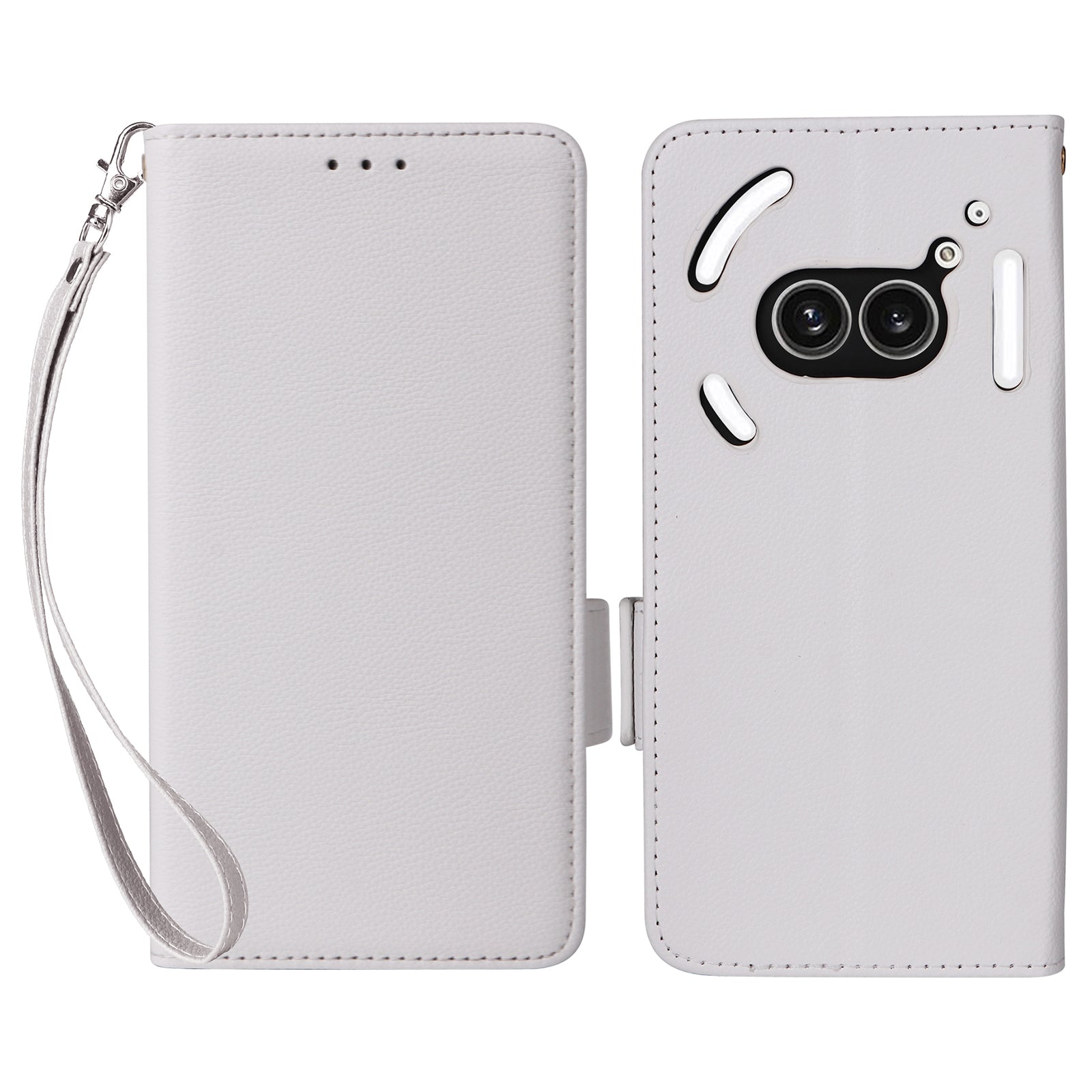 For Nothing Phone (2a) Case PU Leather Litchi Texture Folio Phone Cover with Wrist Strap