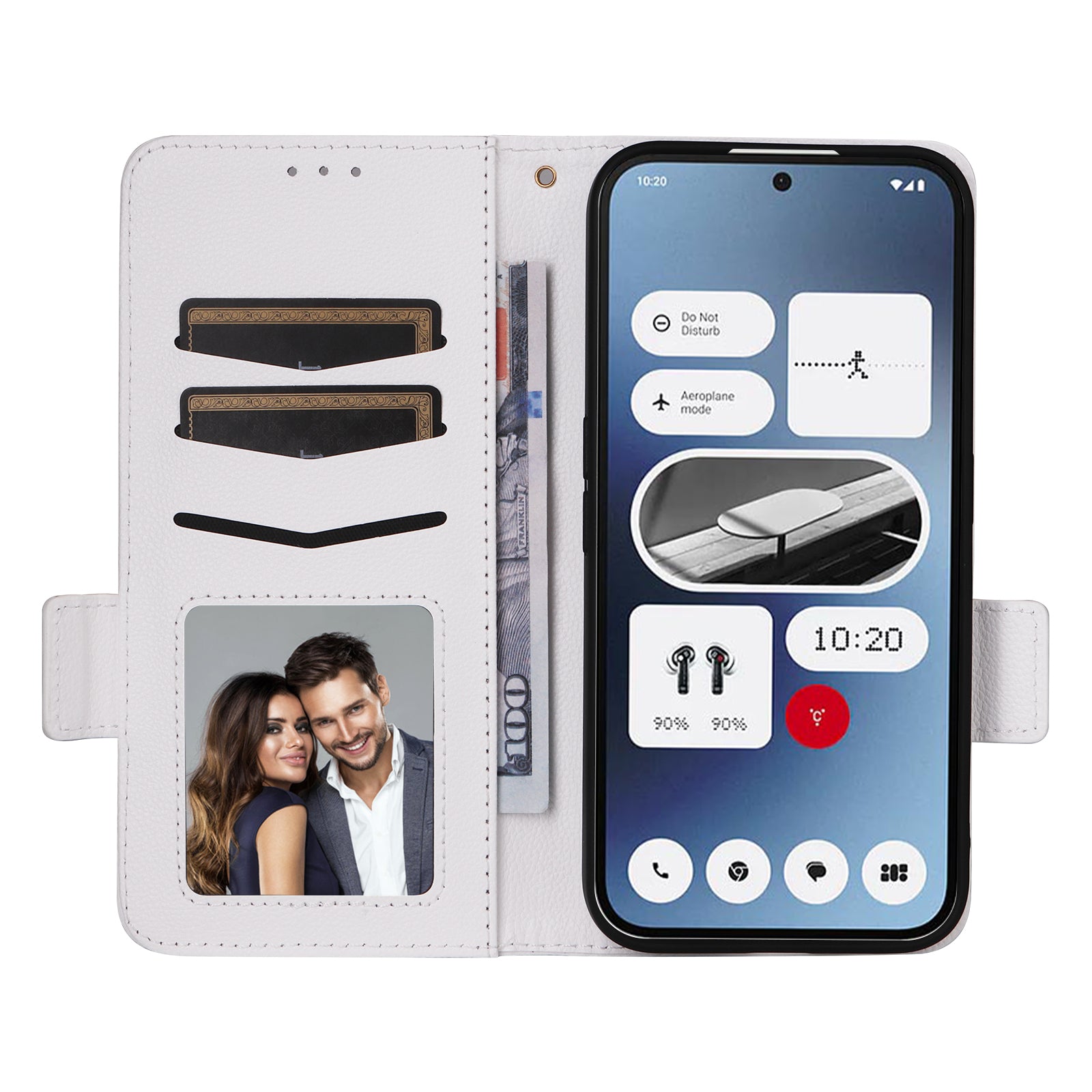 For Nothing Phone (2a) Case PU Leather Litchi Texture Folio Phone Cover with Wrist Strap