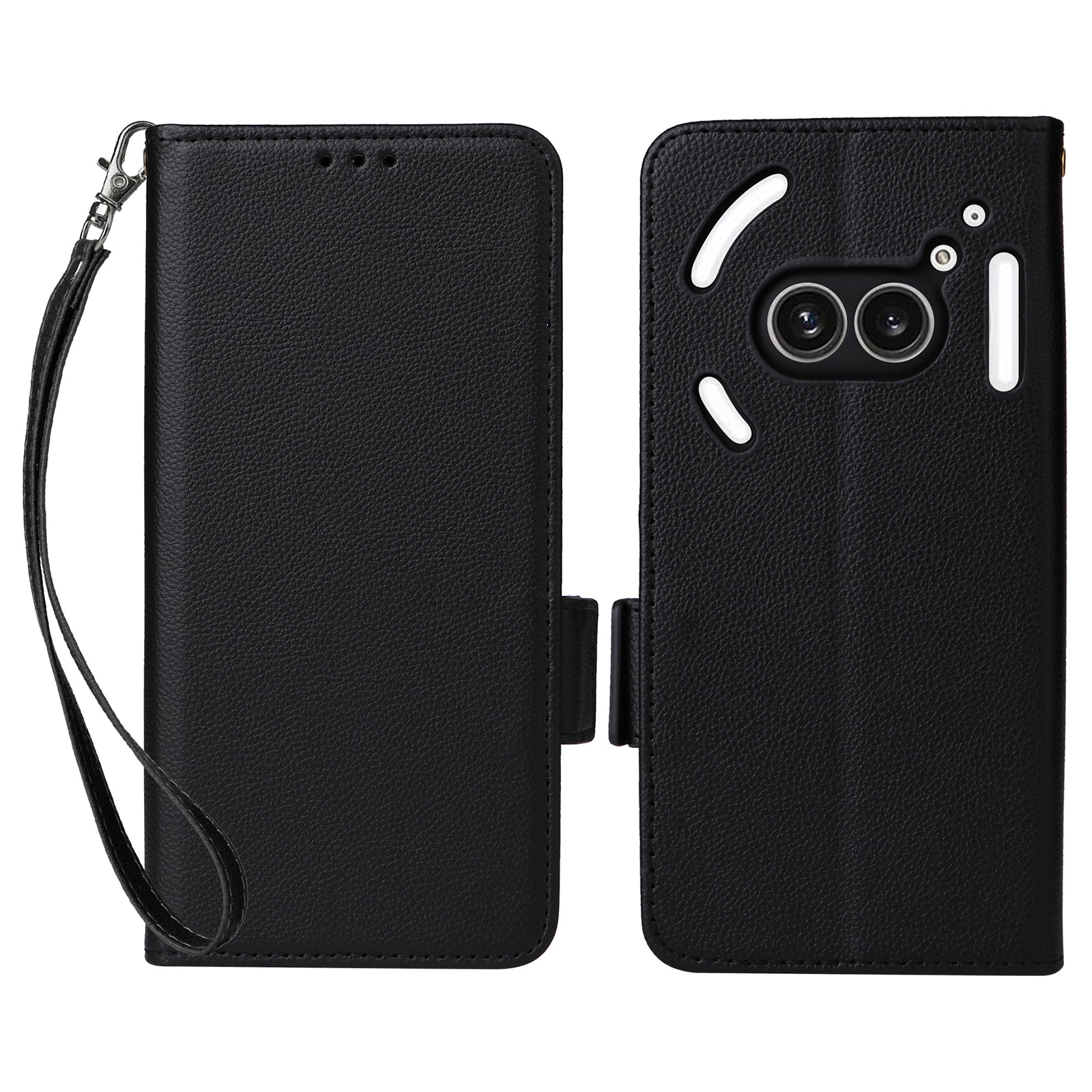 For Nothing Phone (2a) Case PU Leather Litchi Texture Folio Phone Cover with Wrist Strap