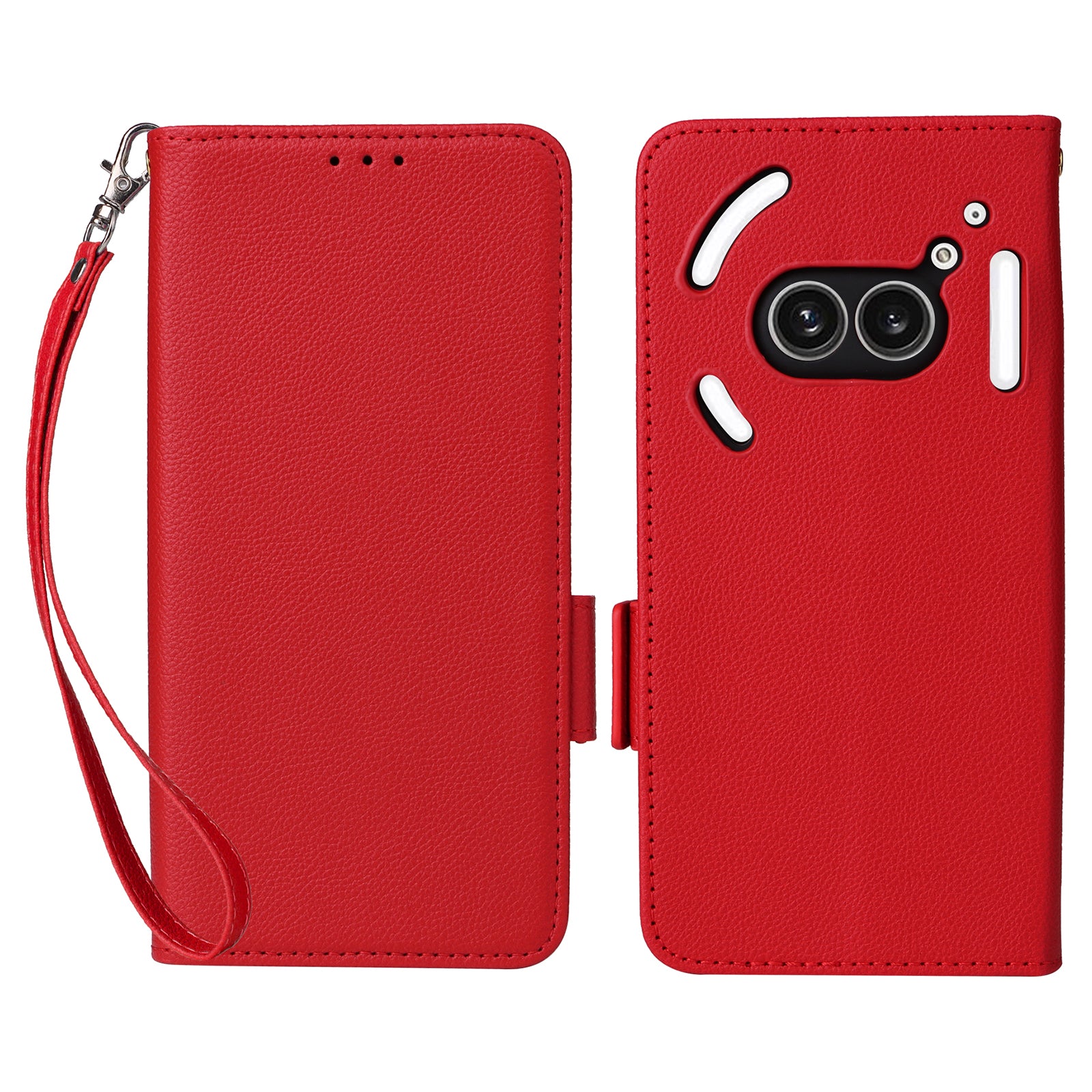 For Nothing Phone (2a) Case PU Leather Litchi Texture Folio Phone Cover with Wrist Strap