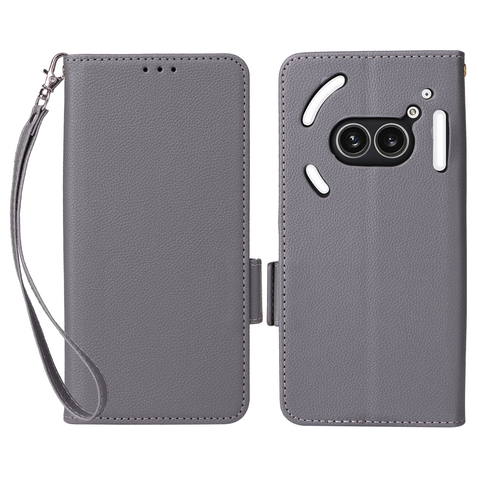 For Nothing Phone (2a) Case PU Leather Litchi Texture Folio Phone Cover with Wrist Strap