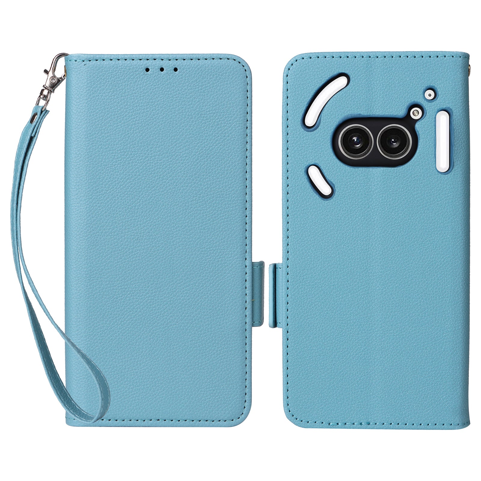 For Nothing Phone (2a) Case PU Leather Litchi Texture Folio Phone Cover with Wrist Strap