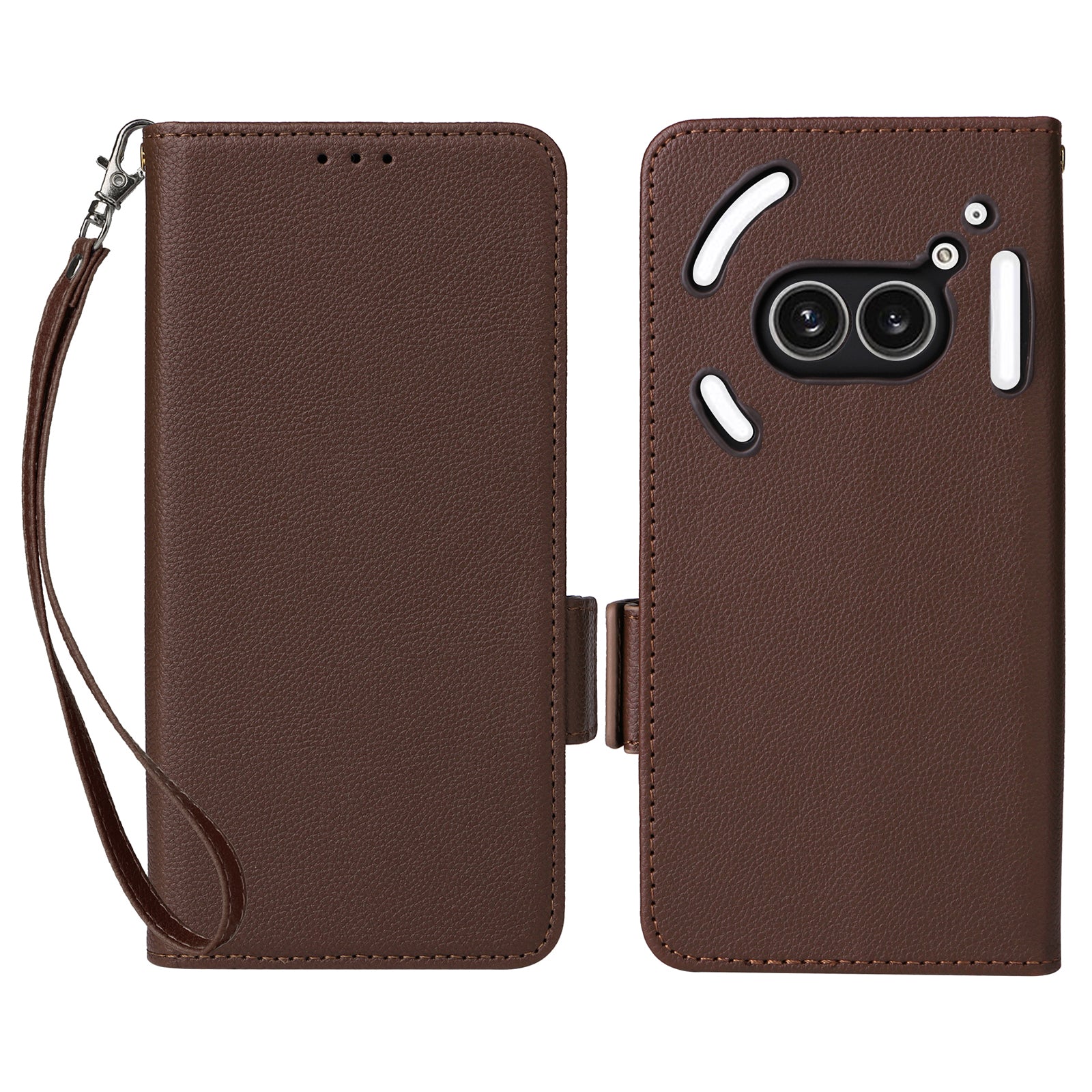 For Nothing Phone (2a) Case PU Leather Litchi Texture Folio Phone Cover with Wrist Strap