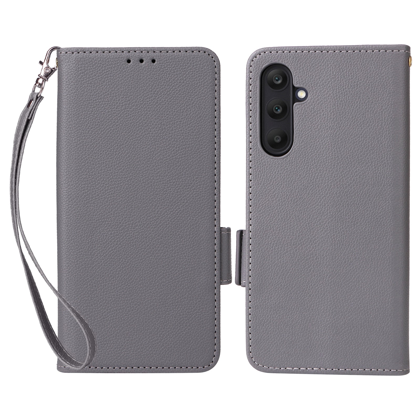 For Samsung Galaxy F15 5G / M15 5G Case Litchi Texture PU Leather Folio Phone Cover with Wrist Strap