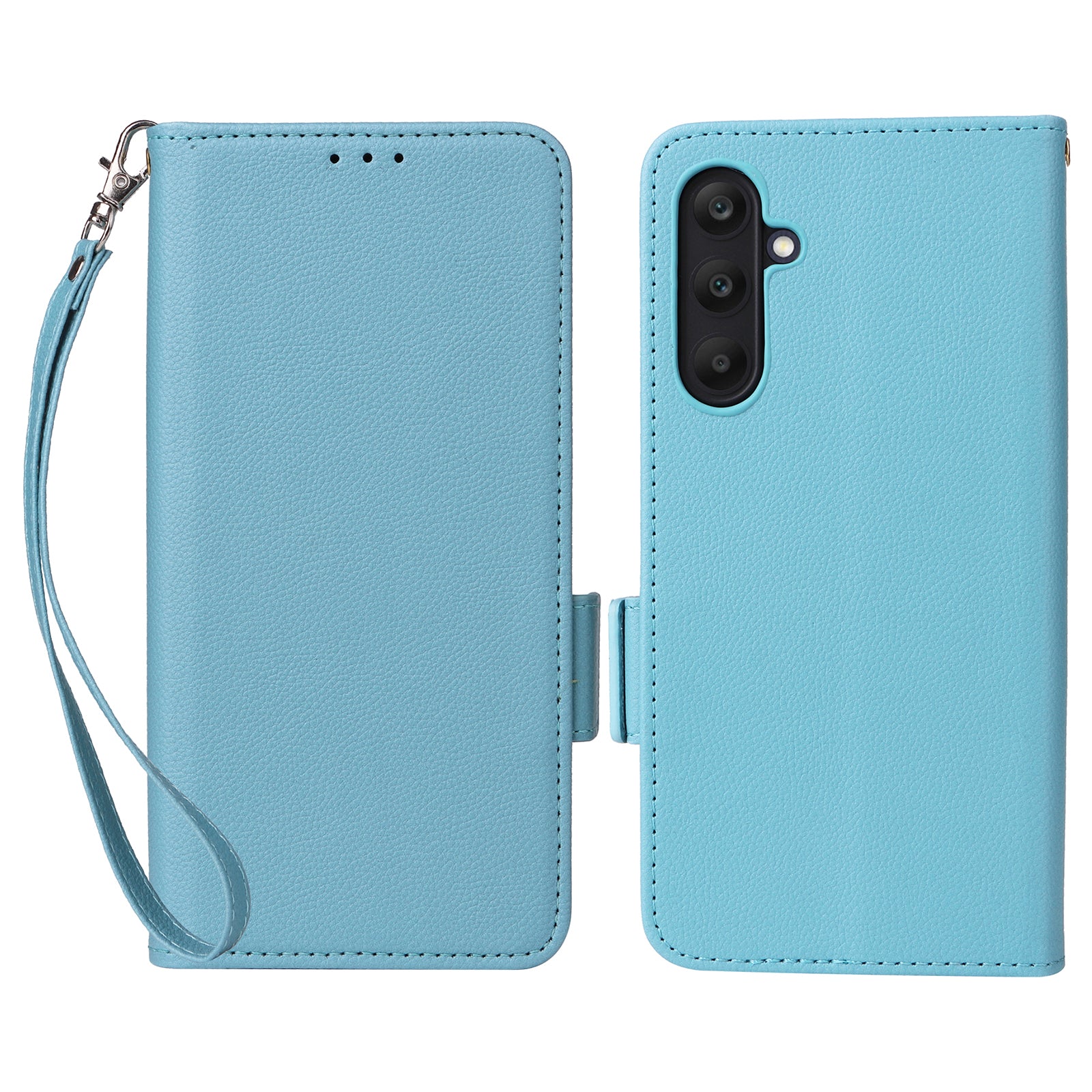 For Samsung Galaxy F15 5G / M15 5G Case Litchi Texture PU Leather Folio Phone Cover with Wrist Strap