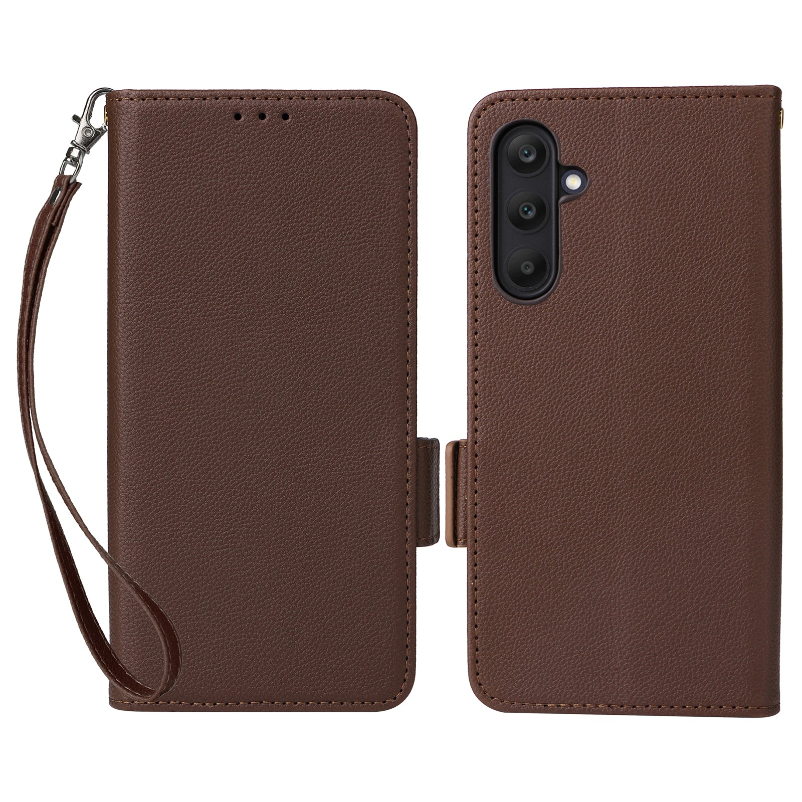 For Samsung Galaxy F15 5G / M15 5G Case Litchi Texture PU Leather Folio Phone Cover with Wrist Strap